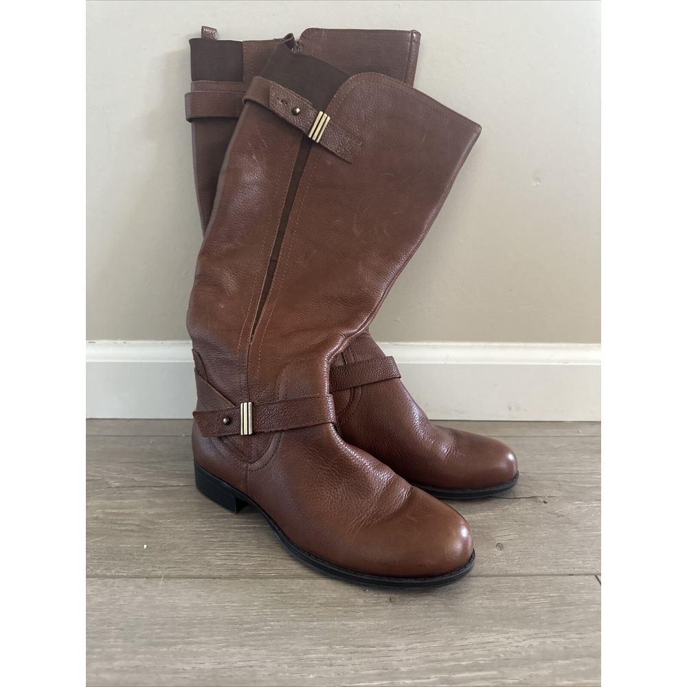 Women Naturalizer Joan Size 5 Calf Brown‎ Side Buckle Zipper Tall Boot